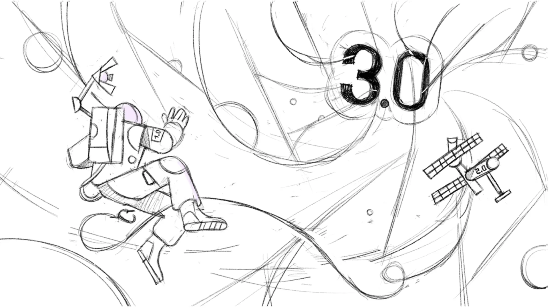 sketch astronaut for Editorial illustrations for SurrealDB